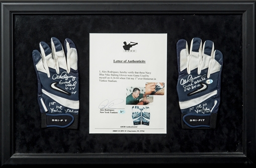 2004 Game Used and Signed  Alex Rodriguez  Batting Gloves to hit his First Home Run in Yankee Stadium (Arod  LOA)
